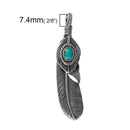 Large FEATHER Pendant, Faux Turquoise Cabochon, Antiqued Silver Metal, 2.5" long  chs2671