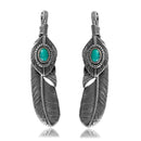 Large FEATHER Pendant, Faux Turquoise Cabochon, Antiqued Silver Metal, 2.5" long  chs2671