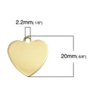 5 Gold Stainless Steel Metal Stamping Blanks Charms (20mm x 20mm, 3/4"), HEART Tags, 17 gauge, msb0356