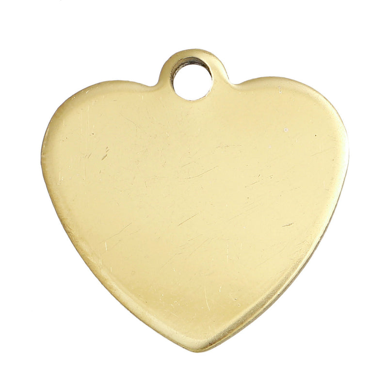 5 Gold Stainless Steel Metal Stamping Blanks Charms (20mm x 20mm, 3/4"), HEART Tags, 17 gauge, msb0356