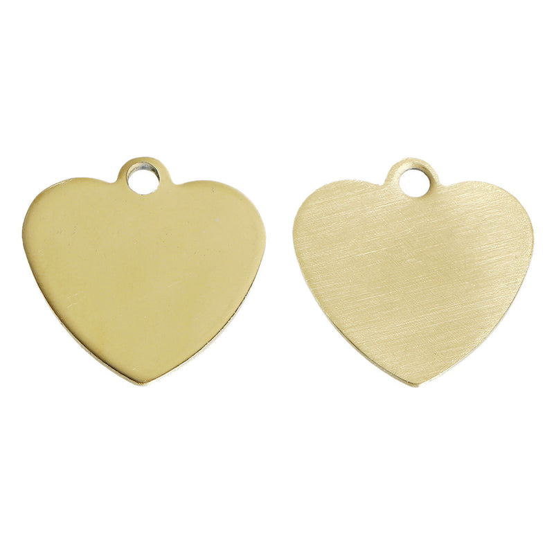 5 Gold Stainless Steel Metal Stamping Blanks Charms (20mm x 20mm, 3/4"), HEART Tags, 17 gauge, msb0356
