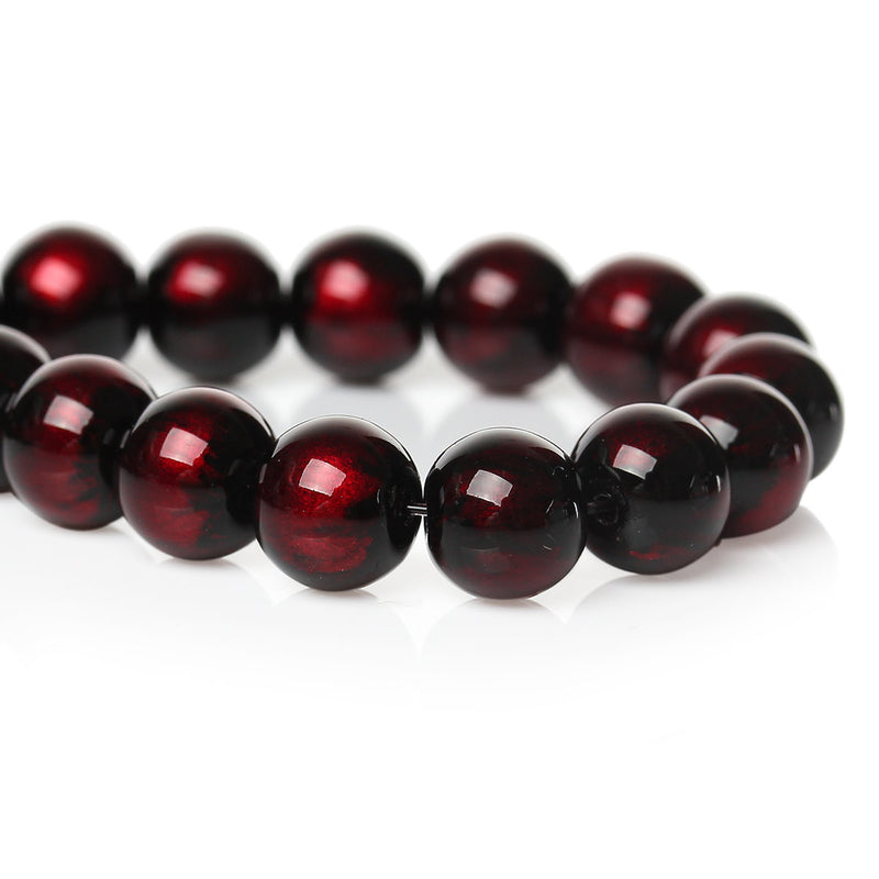 8mm Dark RED BLACK Round Glass Pearl Beads, double strand, about 104 beads, bgl1590