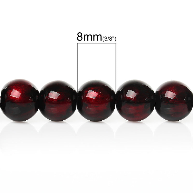 8mm Dark RED BLACK Round Glass Pearl Beads, double strand, about 104 beads, bgl1590