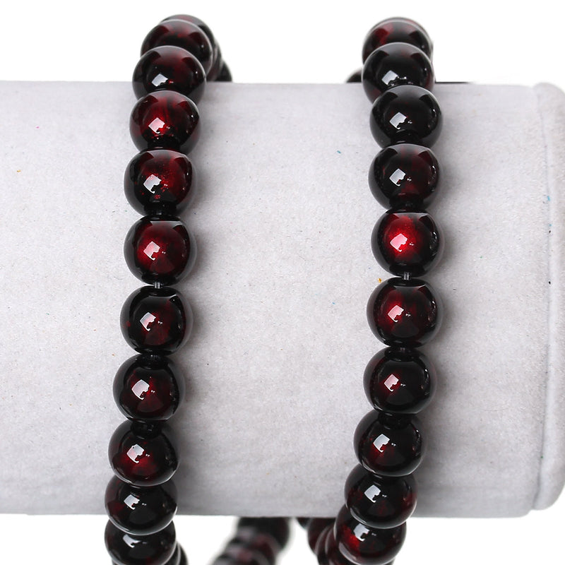 8mm Dark RED BLACK Round Glass Pearl Beads, double strand, about 104 beads, bgl1590