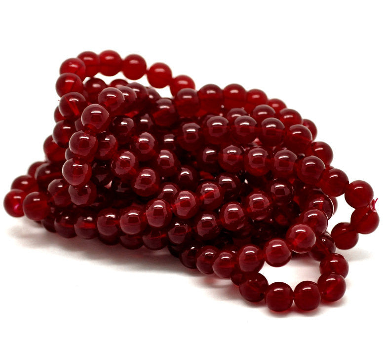 8mm MAROON RED Round Glass Pearl Beads, double strand, about 104 beads, bgl1591