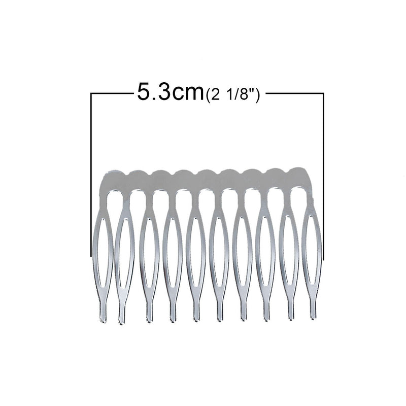 20 Silver Hair Comb Blanks, silver metal combs, hair barrette blanks, hair fascinators, hat fascinators, 2-1/8" long fin0606