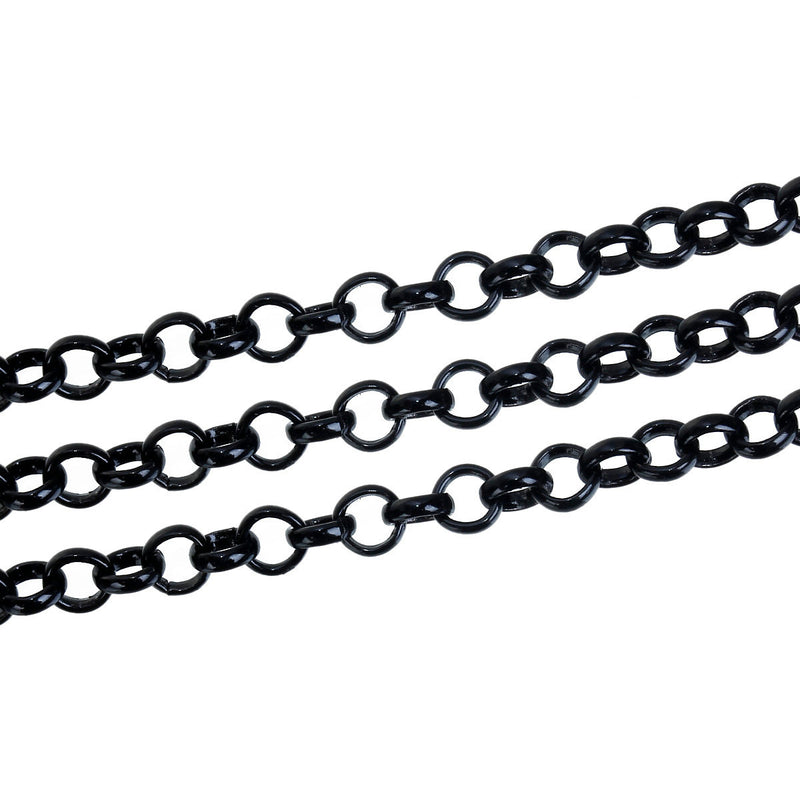 50 meters (150+ feet) BLACK Rolo Chain, Round Rolo Links are 5mm, on spool, fch0514b