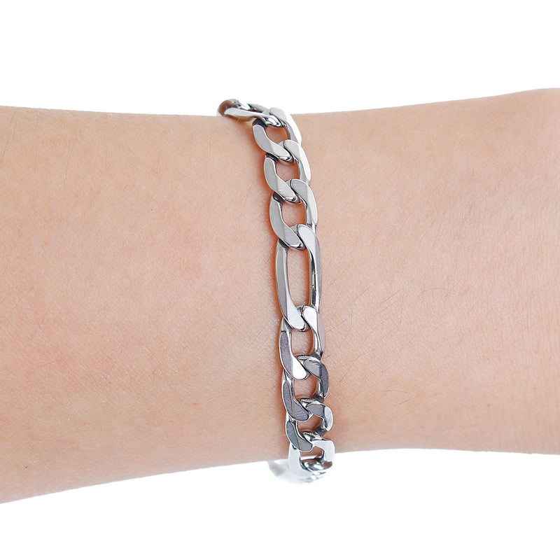 4 Stainless Steel FIGARO Chain Bracelet Blanks with Lobster Clasp, non-tarnish, 21cm, 8-1/4" long fch0540