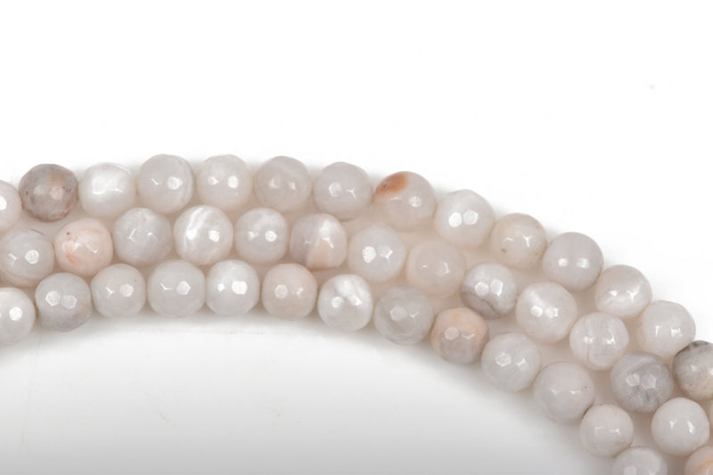 6mm White CRAZY LACE AGATE Round Beads, white and grey faceted gemstones, full strand, about 60 beads, gag0273