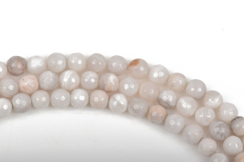 8mm White CRAZY LACE AGATE Round Beads, white and grey faceted gemstones, full strand, about 46 beads, gag0278