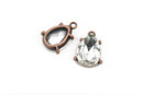 2 Rhinestone Teardrop Drop Charm Pendants, copper bezel setting, faceted crystal glass, 3/4" long chc0051