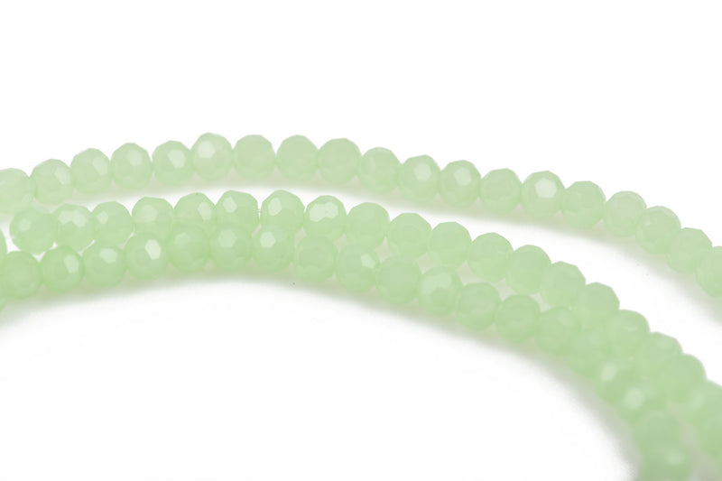 4mm LIGHT GREEN OPAL Glass Crystal Round Beads, Opaque Faceted Beads, 100 beads, bgl1550