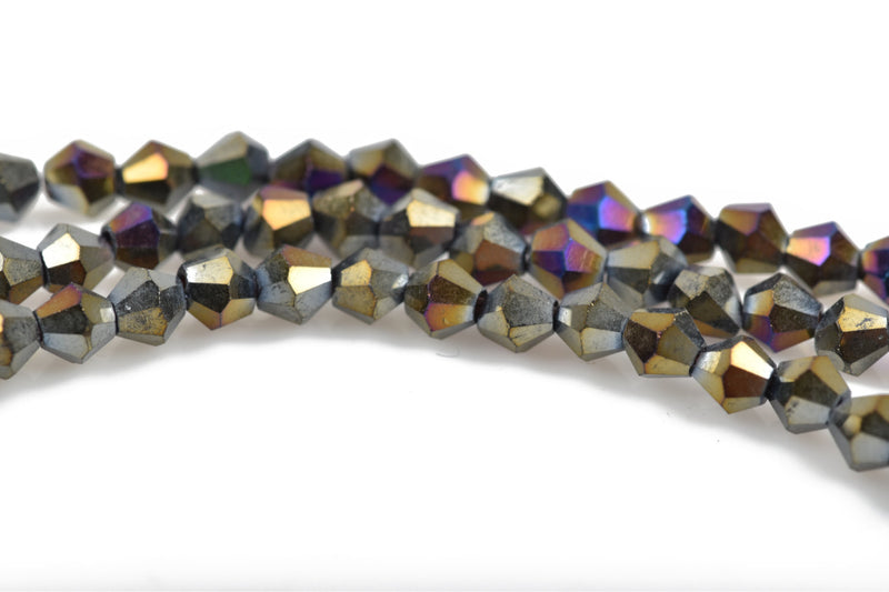 4mm METALLIC BLACK Iris AB Bicone Glass Crystal Beads, Opaque Faceted Beads, about 120 beads, bgl1570