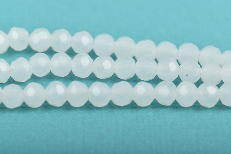 4mm WHITE OPAL Glass Crystal Round Beads, Opaque Faceted Beads, 100 beads, bgl1564