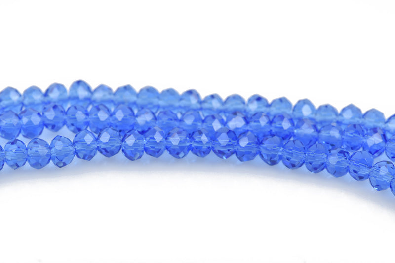 4mm SAPPHIRE BLUE Rondelle Crystal Beads, Faceted Transparent Glass Crystal Beads, 145 beads, bgl1576