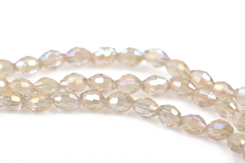 6mm Oval Rice Crystal Beads, Faceted SILK AB Glass Crystal Beads, 72 beads, bgl1573