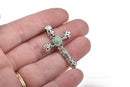 2 Silver and Turquoise CROSS Pendants, Antiqued silver base with turquoise cabochon, rustic metal, 40x25mm, chs2470