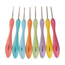 Set of 8 Aluminum Crochet Hooks, with curvy ergonomic soft flexible grips, sizes 1.0mm through 2.75mm (size 2), tol0606