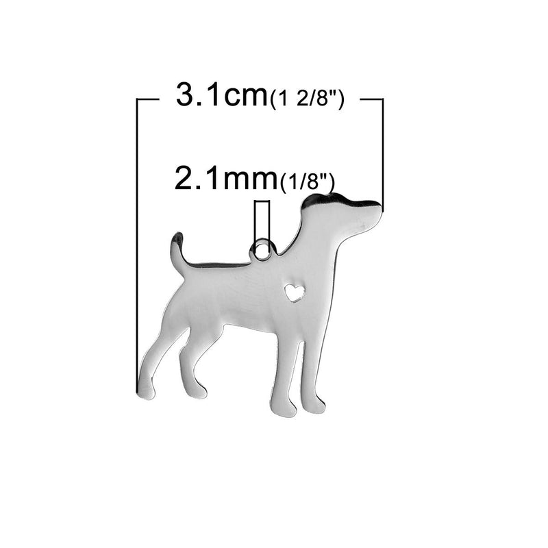 2 Stainless Steel JACK RUSSELL TERRIER Charm Pendants, Rat Terrier Dog Shape Charms, Design Metal Stamping Blanks 31x29mm, 15 gauge, chs2472