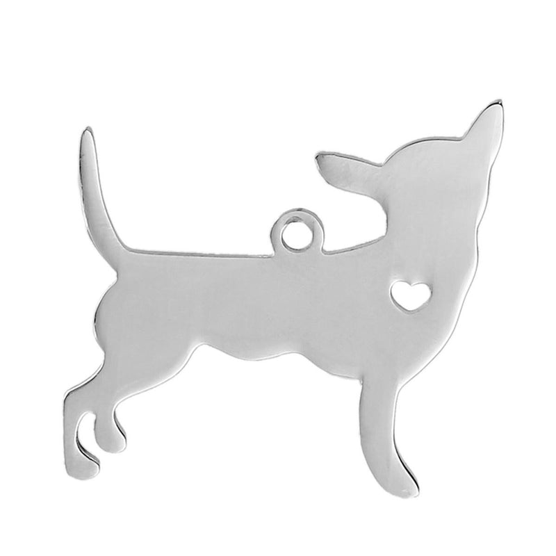 2 Stainless Steel CHIHUAHUA Charm Pendants, Dog Shape Charms, Design Metal Stamping Blanks 30x29mm, 15 gauge, chs2476