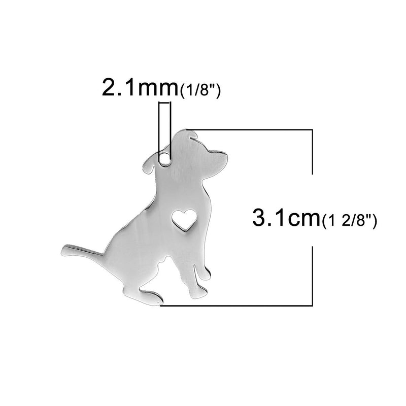2 Stainless Steel PIT BULL TERRIER Charm Pendants, Pitbull Charms, Dog Shape Charms, Design Metal Stamping Blanks 31x29mm, 15 gauge, chs2482