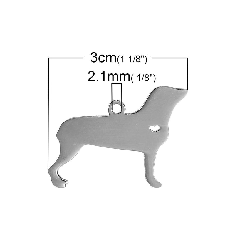 2 Stainless Steel ROTTWEILER Charm Pendants, Dog Shape Charms, Design Metal Stamping Blanks 31x22mm, 15 gauge, chs2485