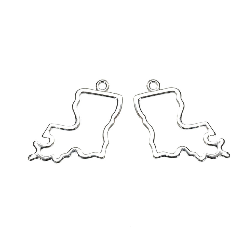 5 Silver LOUISIANA Charm Pendants, Outline State Travel Charm Pendants, 32x31mm, chs2487