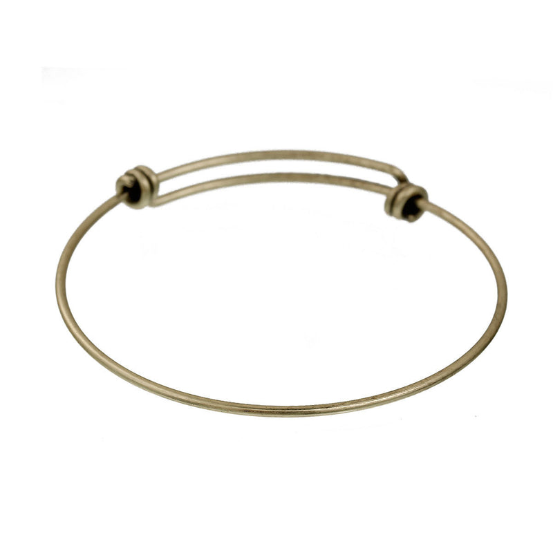 5 BRONZE Bangle Charm Bracelet, triple wrap adjustable size, expandable, fits medium to large wrist, thick 14 gauge, 8-1/4" fin0582