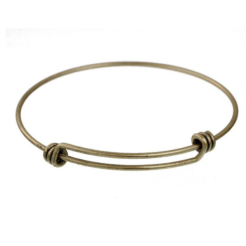 5 BRONZE Bangle Charm Bracelet, triple wrap adjustable size, expandable, fits medium to large wrist, thick 14 gauge, 8-1/4" fin0582