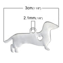 2 Stainless Steel DACHSHUND Charm Pendants, Dog Shape Charms, Design Metal Stamping Blanks 30x16mm, 15 gauge, CHS2491