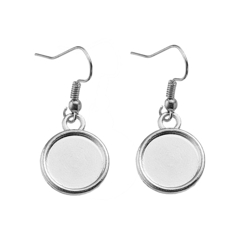 20 (10 pairs) silver tone cabochon bezel setting earrings, French hook wire components, fits 12mm round inside bezel tray, fin0585