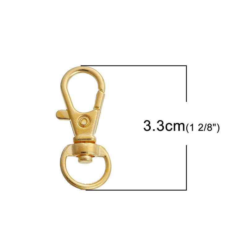 10 Gold Plated Lobster Swivel Clasps for Key Rings, Key Chains, Dog Leashes  33mm x 13mm, fcl0198