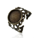 5 Bronze Filigree Cabochon Ring Blanks, Fits 12mm round cabochon, 12mm bezel tray, adjustable sizing, fin0586