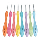Set of 8 Aluminum Crochet Hooks, with curvy ergonomic soft flexible grips, sizes 2.5mm through 6.0mm (size 10/J), tol0661