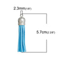 10 TURQUOISE BLUE Suede Tassel Charm Pendants, silver topper, 57mm long (about 2.25") cho0163