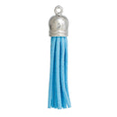 10 TURQUOISE BLUE Suede Tassel Charm Pendants, silver topper, 57mm long (about 2.25") cho0163