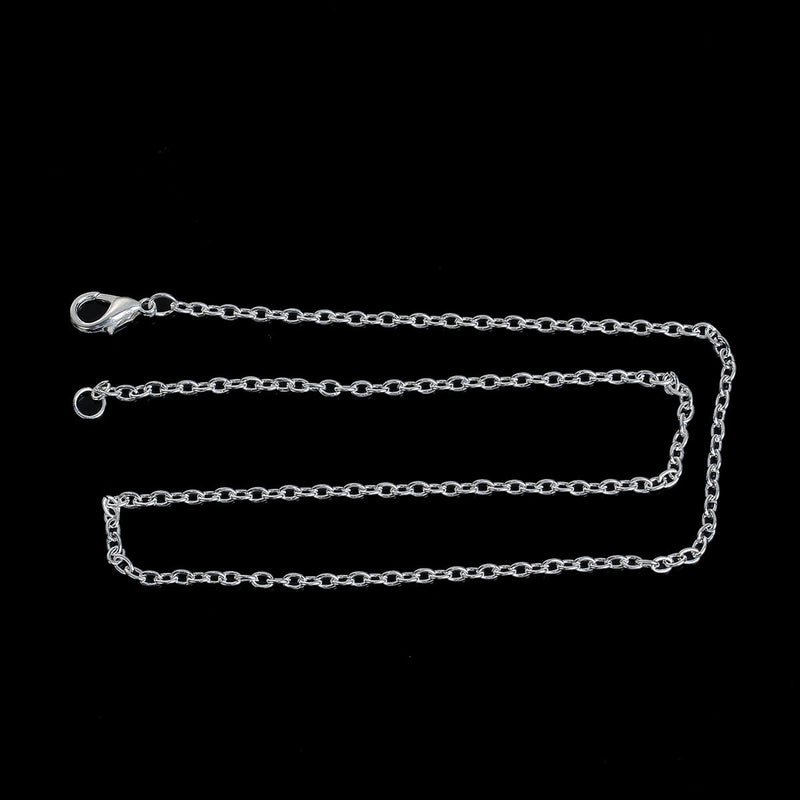 One Dozen (12) Silver Plated Lobster Clasp Cable Link Chain Necklaces 4x3mm, 18" fch0518