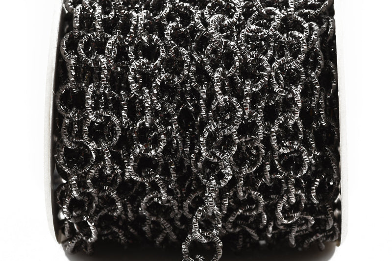 25 feet (8.3 yards) GUNMETAL Black Cable Chain, Round Links are 11mm unsoldered, Diamond Cut Twist Rope Design, fch0465b