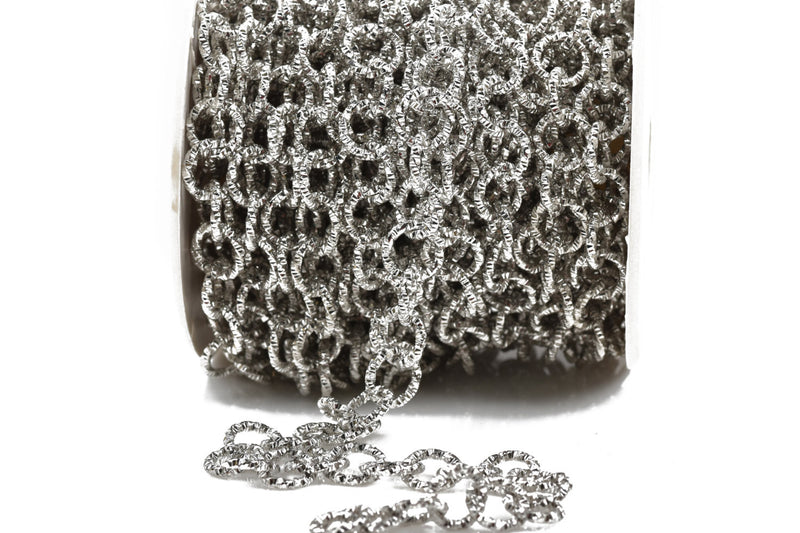 25 feet (8.3 yards) SILVER TONE Cable Chain, Round Links are 11mm unsoldered, Diamond Cut Twist Rope Design, fch0462b