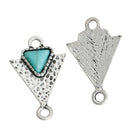 10 ARROWHEAD Charm Pendants, 2-hole connector links, triangle faux turquoise cabochon, silver metal, 23x15mm, chs2679