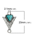 10 ARROWHEAD Charm Pendants, 2-hole connector links, triangle faux turquoise cabochon, silver metal, 23x15mm, chs2679
