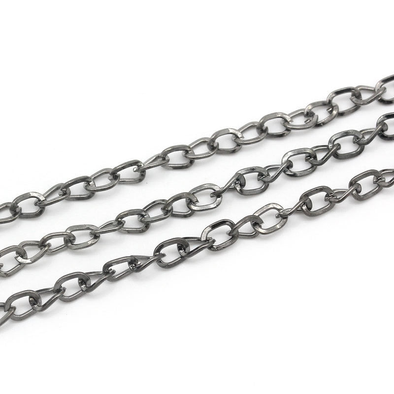 10 meters Bulk Gunmetal CURB Link Chain (32+ feet), oval links are 5x3.5mm, fch0471