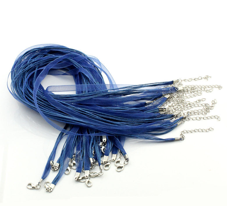 20 ROYAL BLUE Organza Necklace Cords with Lobster Clasp, 17.5" long with 2" extender chain  fch0472