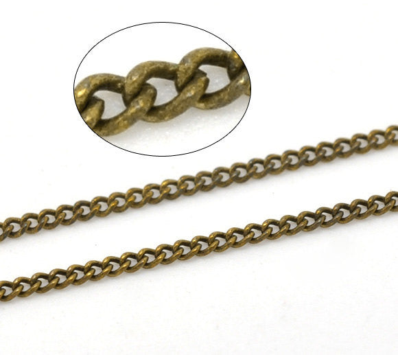 10 meters of BRONZE CURB Link Chain, thin chain, unsoldered links are 2x1.3mm  fch0473