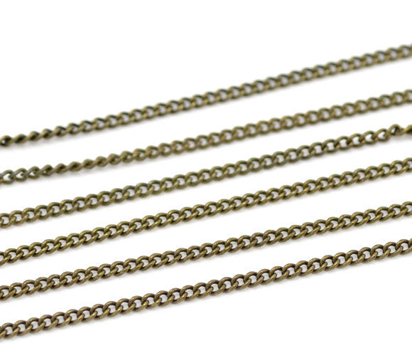 10 meters of BRONZE CURB Link Chain, thin chain, unsoldered links are 2x1.3mm  fch0473