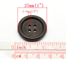 50 Large Wood Buttons, 25mm or 1" diameter dark coffee wood color, but0260