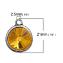 2 Golden Citrine Rivoli Charms, Crystal Glass in Silver Bezel, 21x17mm, chs2689