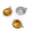 2 Golden Citrine Rivoli Charms, Crystal Glass in Silver Bezel, 21x17mm, chs2689