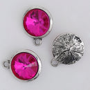 2 Hot Pink Rivoli Charms, Crystal Glass in Silver Bezel, 21x17mm, chs2691