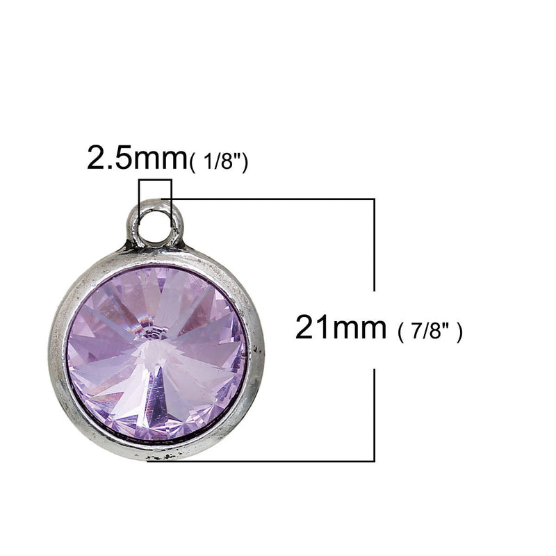 2 Lavender Tanzanite Rivoli Charms, Crystal Glass in Silver Bezel, 21x17mm, chs2692